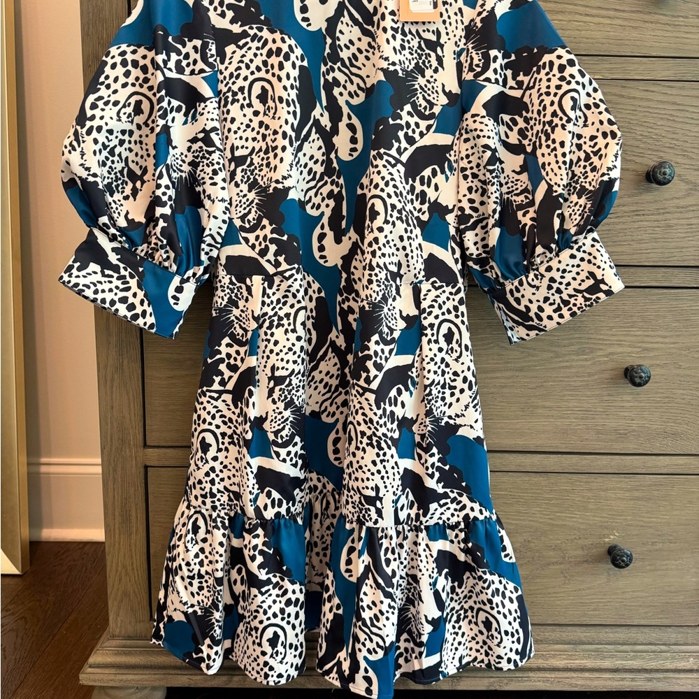 CROSBY by Mollie Burch Blue and Black Puff Sleeve Sundress